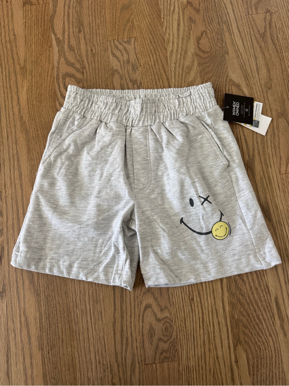 Kids Light Gray Smiley Graphic Elastic-Waist Shorts